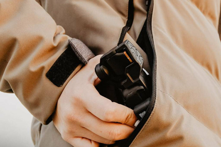 Osmo pocket with polarpro gimbal lock in a jacket pocket